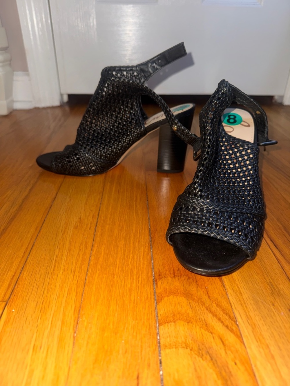 Sam Edelman Black Woven Open-Toe Block Heel Sandals
